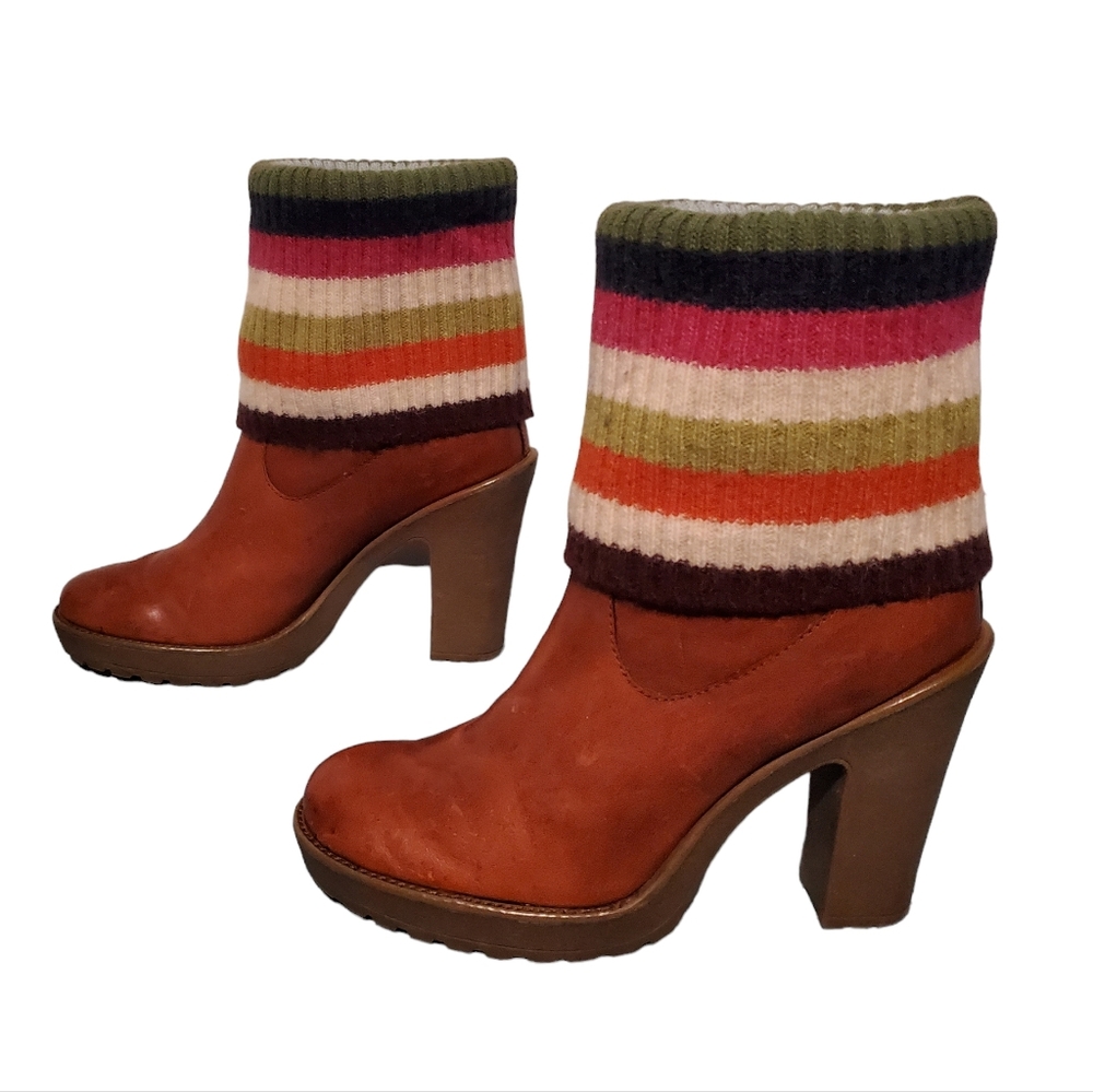 Coach Laurette Brown Leather/Wool Block Heel Ankle Booties Boots Women's Size 8M - Picture 2 of 11